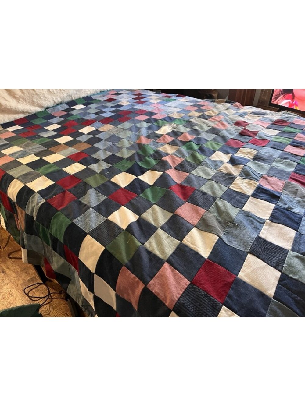 Unfinished Quilt Top Handmade Patchwork Denim Cutter Fixer Distressed 74”x60”